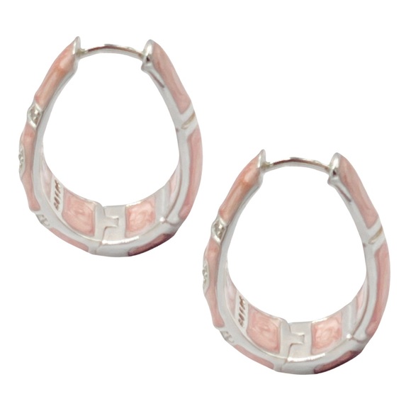 LAUREN G ADAMS Silver Baby Pink Rhodochrosite Love Crystal Huggie Hoop Earrings - Picture 3 of 4